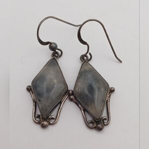 Jay King Signed DTR 925 China Grey Gemstone Dangle Earrings